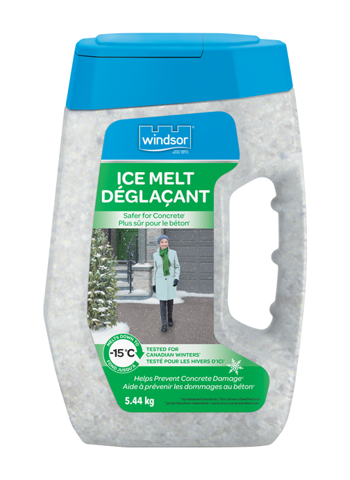 Current product image, Front of Windsor Ice Melt Safer for Concrete 5.44 kg container