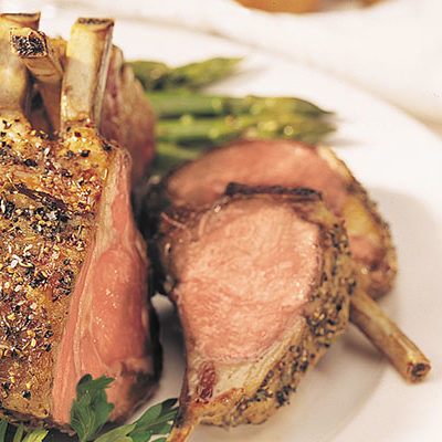herbed rack of lamb on a plate