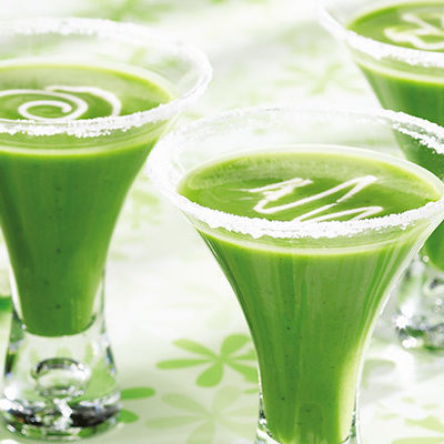 green soup sippers in small glasses