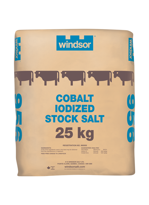 Current product image, A 25 kg bag of Cobalt Iodized Salt