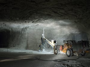 Heavy machinery inside a salt mine