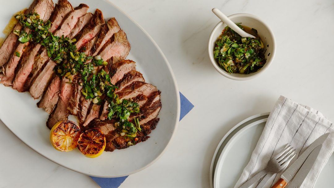 Flank Steak with Charred Scallion and Lime Butter 30 Minute Recipe