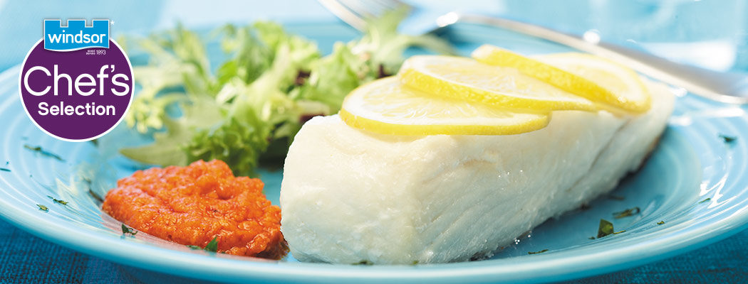 salt steamed halibut on a plate
