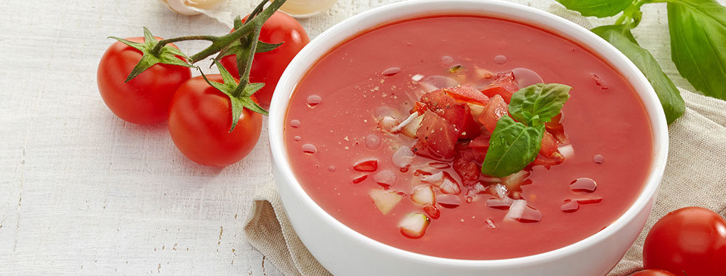 red gazpacho in a bowl
